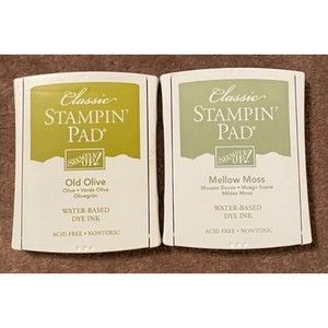 Stampin' Up Classic Water Based Dye ink Pad Old Olive & Mellow Moss Lot (2)